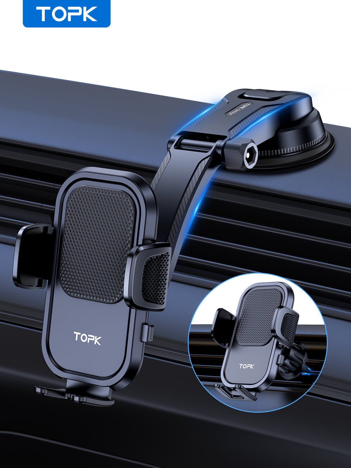 TOPK D40 Bilholder – Sugekoppfeste for Dashbord og Vinduer